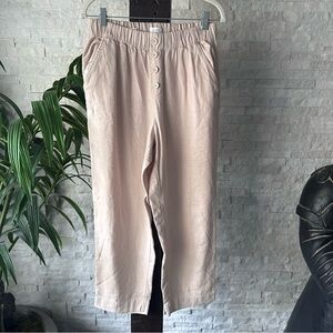 LOFT Outlet High Rise Straight Tan Linen Blend Pull On Pants Size S